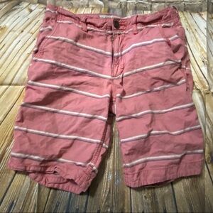 Aeropostale Red Striped Cotton Flat Front Shorts